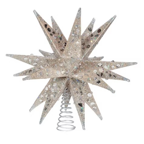 Kurt Adler 12-Inch Champagne and Silver Glitter Moravian Star Treetop - Picture 2 of 7